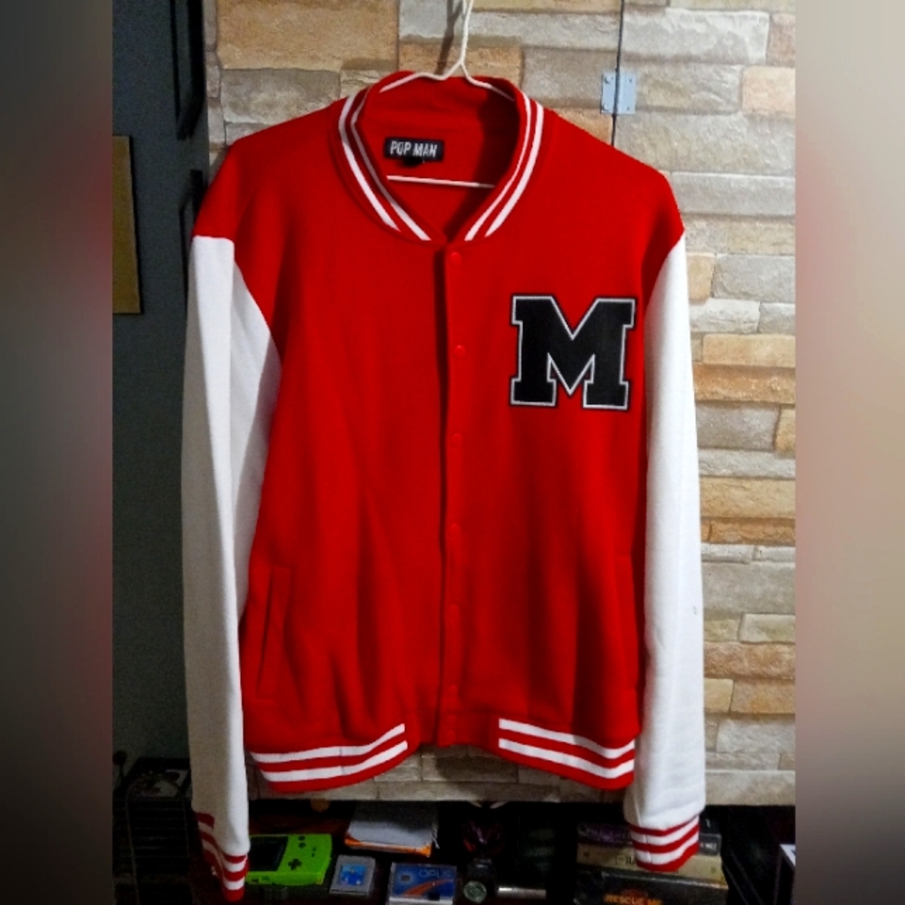 Red and White Varsity Letterman Popman Jacket Large